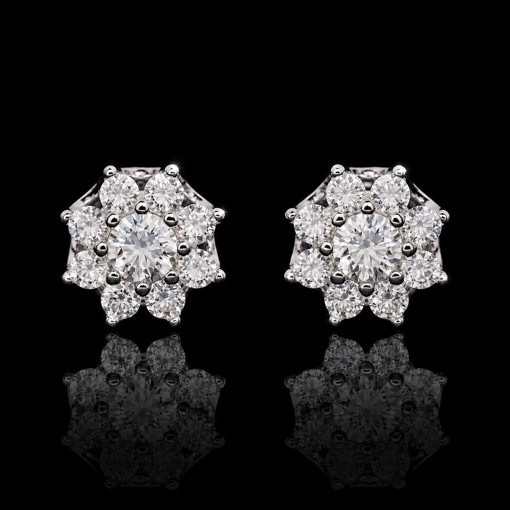 EIGHT PETAL FLOWER STUD EARRINGS