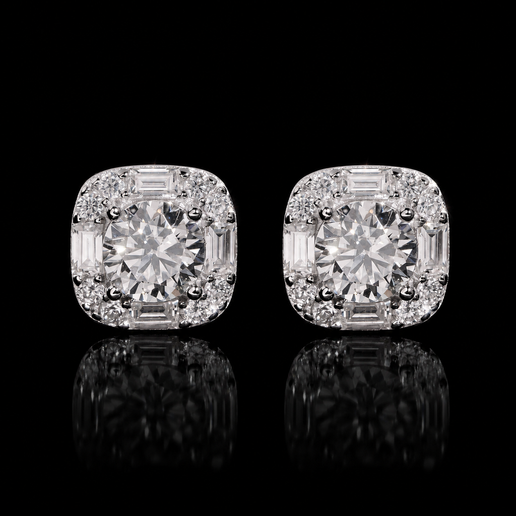 BAGUETTE HALO STUD EARRINGS