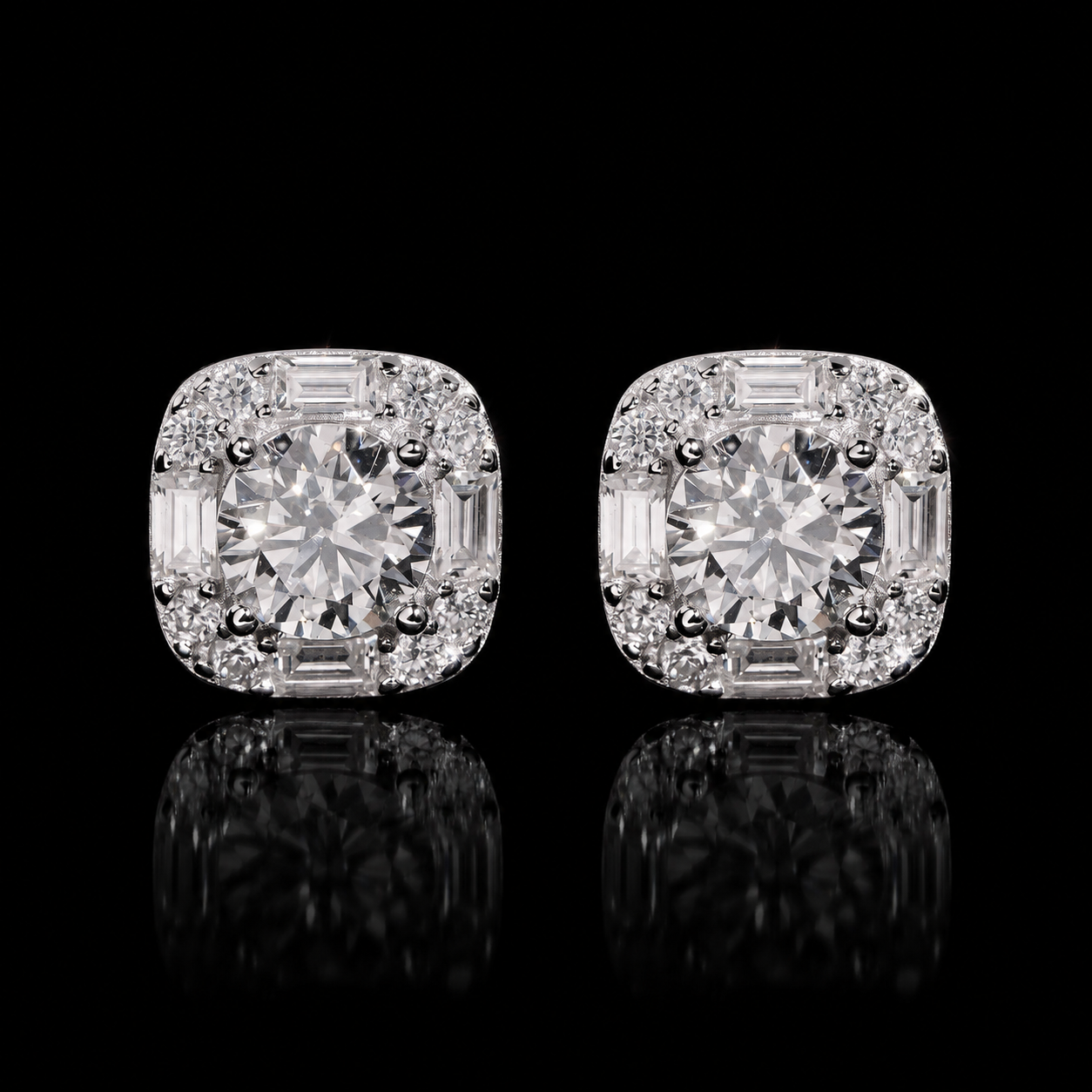 BAGUETTE HALO STUD EARRINGS