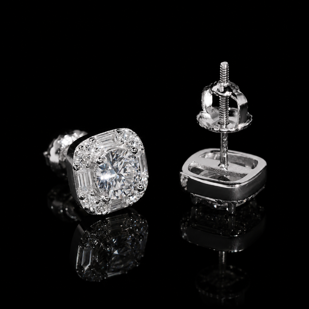 BAGUETTE HALO STUD EARRINGS
