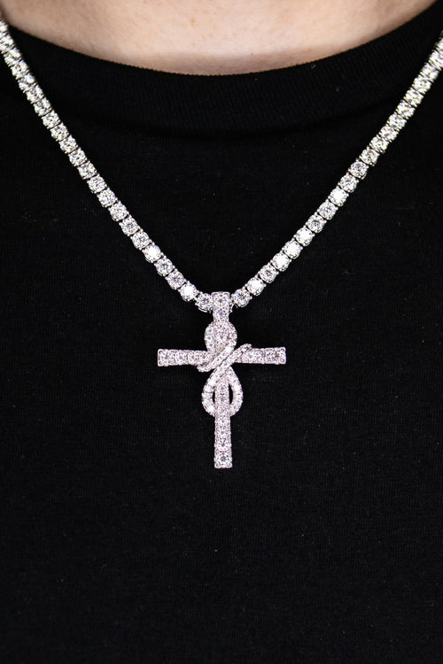 4MM 20 INCH TENNIS CHAIN CROSS PENDANT SET