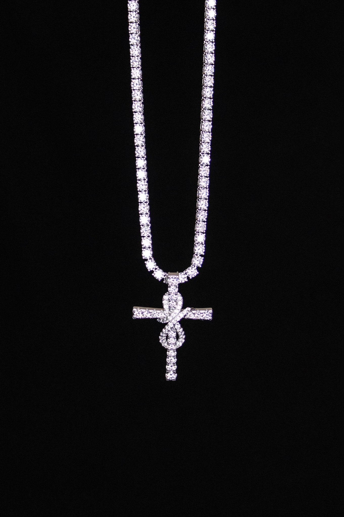4MM 20 INCH TENNIS CHAIN CROSS PENDANT SET