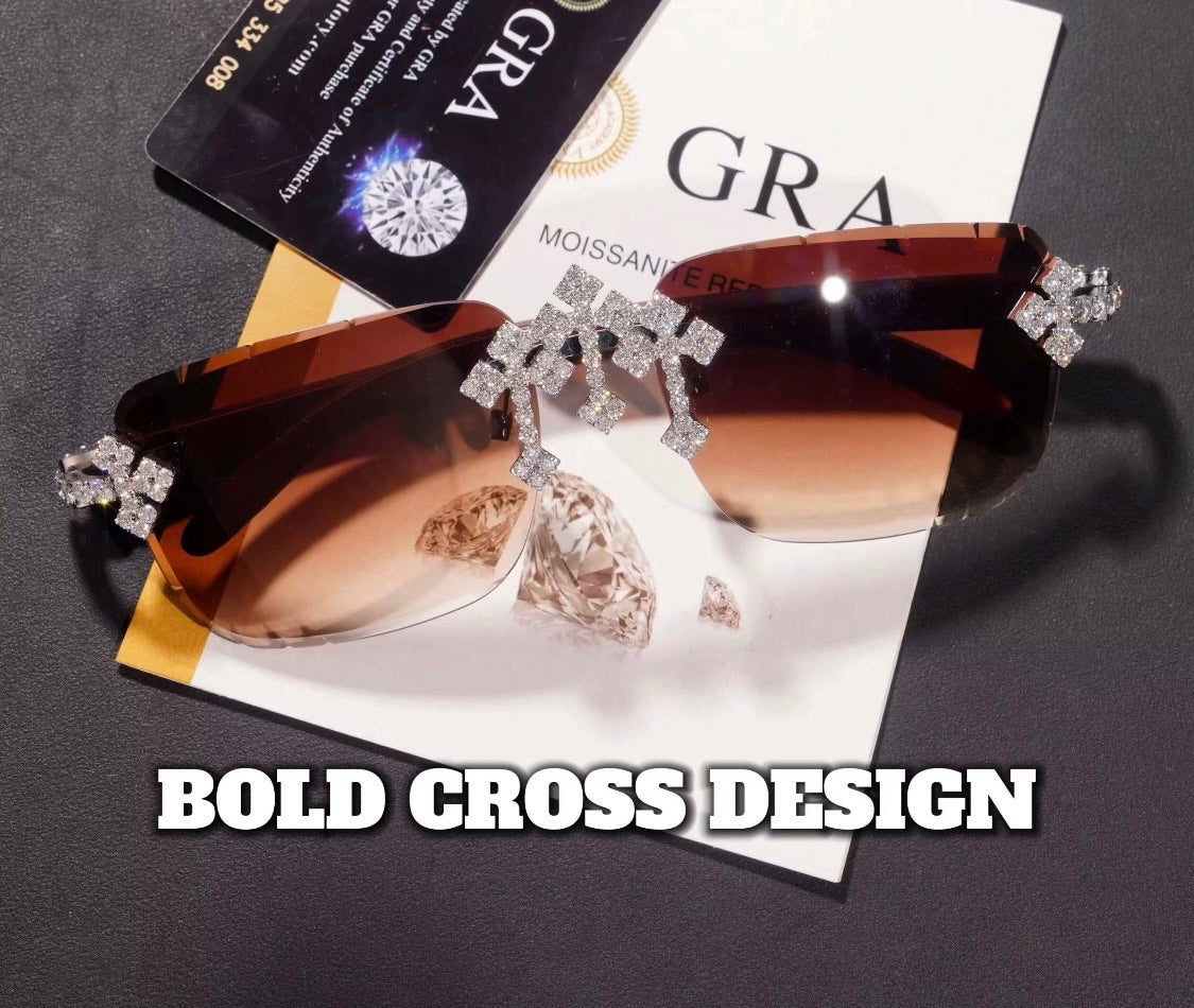 MOISSANITE BOLD CROSS DESIGN SUNGLASSES